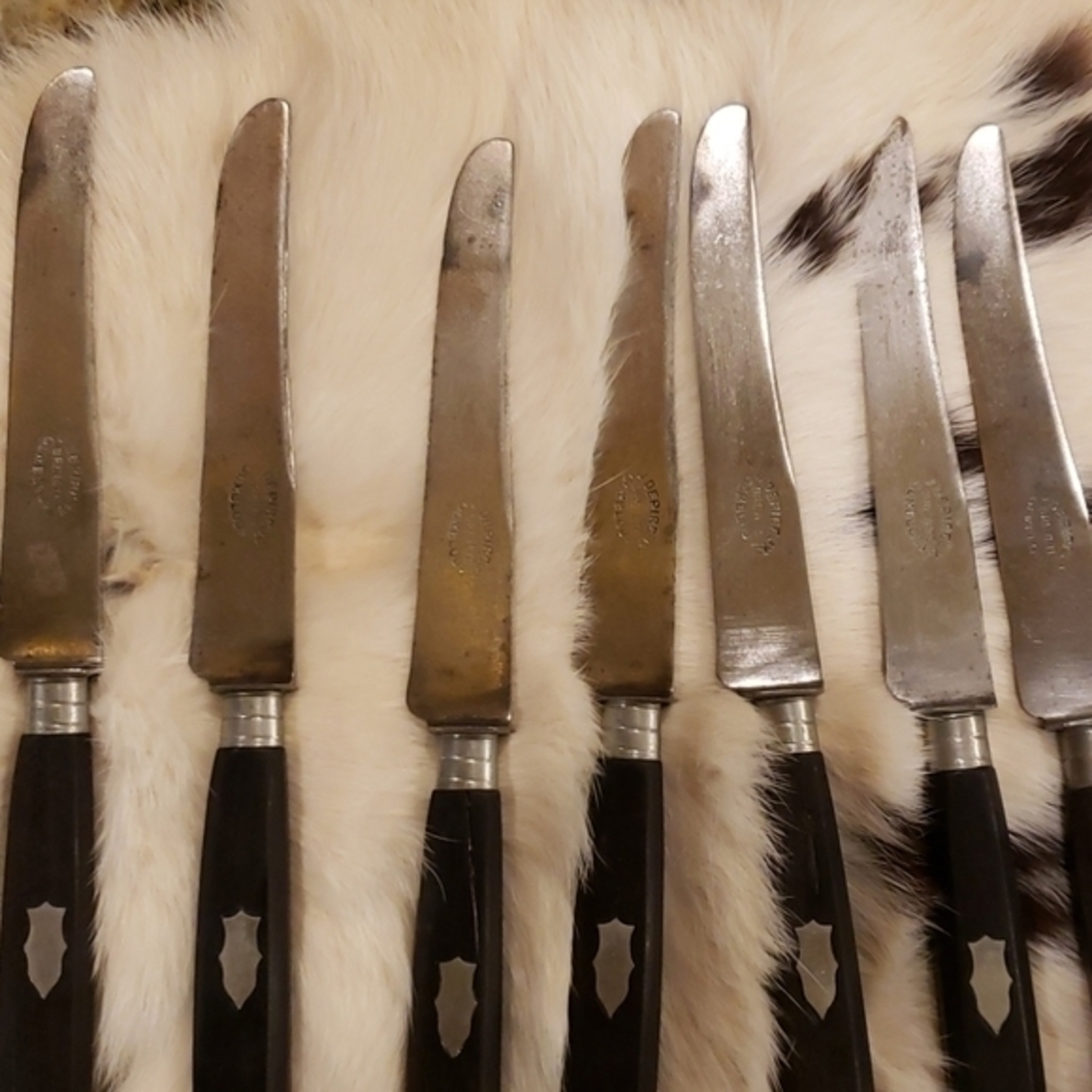 Vtg J Depirc Gembloix Set 12 Knives/Brass Holder - Picture 8 of 11